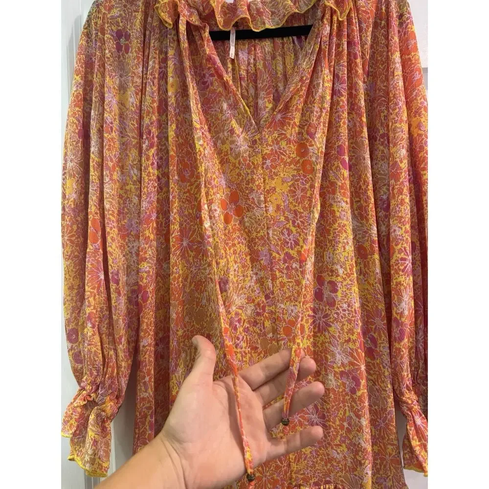 Free People Feeling Groovy Maxi Dress M Orange Floral Boho Medium - Picture 3 of 8